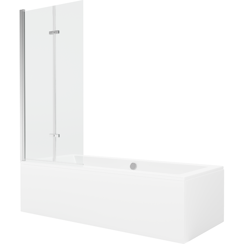 Mexen Cube Rechteckige Badewanne 180 x 80 cm mit Verkleidung und 2-flügeliger Blende 80 cm, transparent, chrom - 550518080X92080