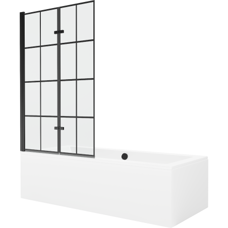 `Mexen Cube Rechteckige Badewanne 180 x 80 cm mit Verkleidung und 2-flügeliger Blende 100 cm, Schwarzes Design - 550518080X92100