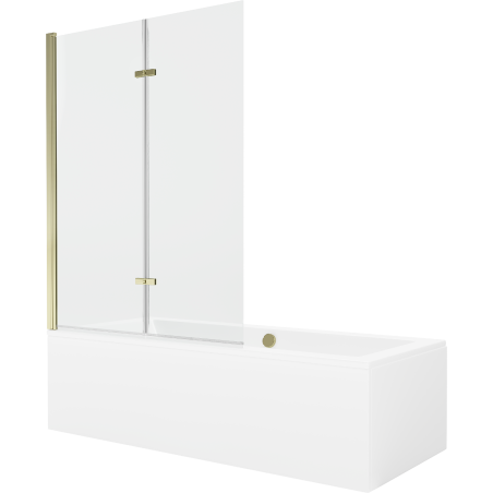 Mexen Cube Rechteckige Badewanne 180 x 80 cm mit Verkleidung und 2-flügeliger Blende 120 cm, transparent, gold - 550518080X92120