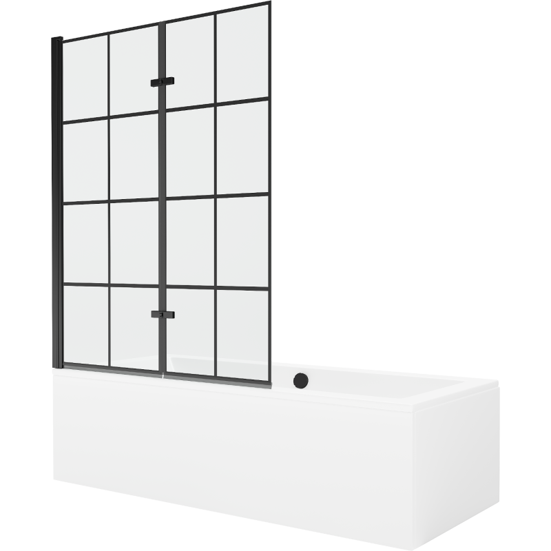 `Mexen Cube Rechteckige Badewanne 180 x 80 cm mit Verkleidung und 2-flügeliger Blende 120 cm, Schwarzes Design - 550518080X92120