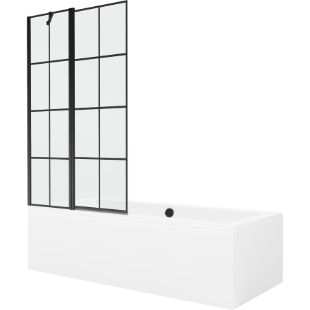 Mexen Cube rechteckige Badewanne 170 x 80 cm mit Verkleidung und 1-flügliger Duschabtrennung 100 cm, Schwarzes Design - 55051708