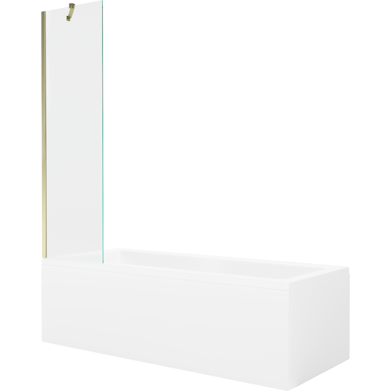Mexen Cubik Rechteckige Wanne 150 x 70 cm mit Verkleidung und 1-flügeliger Trennwand 50 cm, transparent, gold
