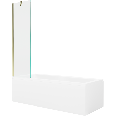 Mexen Cubik rechteckige Badewanne 150 x 70 cm mit Verkleidung und 1-flügliger Duschabtrennung 50 cm, transparent, gold - 5503150