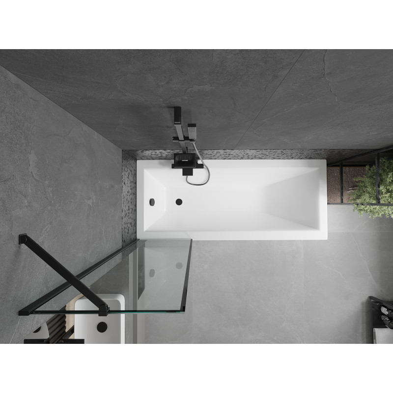 Mexen Cubik Rechteckige Badewanne 150 x 70 cm mit Verkleidung und 1-flügeliger 50 cm Duschwand, schwarzes Muster