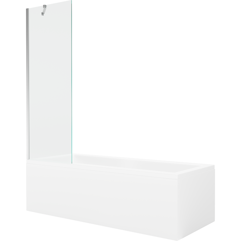 Mexen Cubik Rechteckige Wanne 150 x 70 cm mit Verkleidung und 1-flügeligem Paravent 60 cm, transparent, Chrom