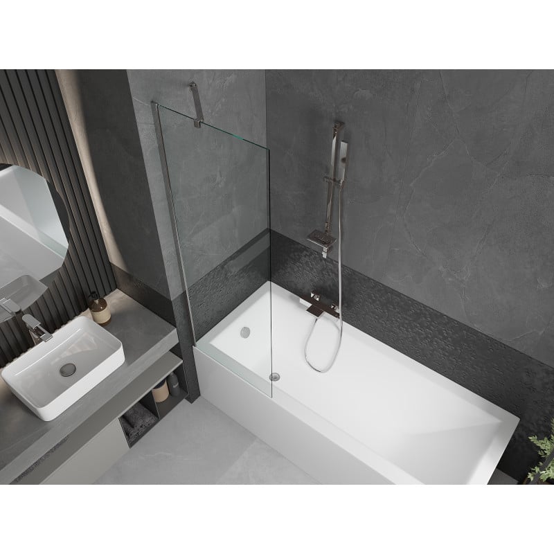 Mexen Cubik Rechteckige Wanne 150 x 70 cm mit Verkleidung und 1-flügeligem Paravent 60 cm, transparent, Chrom