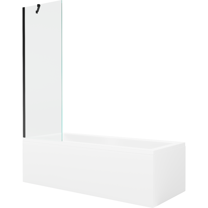 Mexen Cubik Rechteckige Badewanne 150 x 70 cm mit Verkleidung und einflügeliger 60 cm Paravent, transparent, schwarz