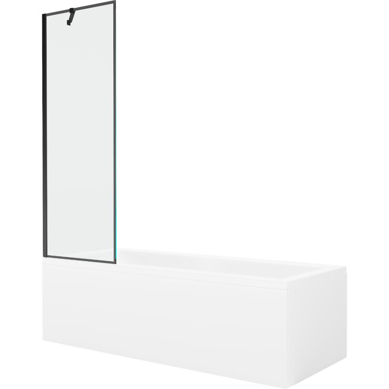 Mexen Cubik Rechteckige Badewanne 150 x 70 cm mit Verkleidung und 1-flügeliger Duschabtrennung 60 cm, schwarzes Muster