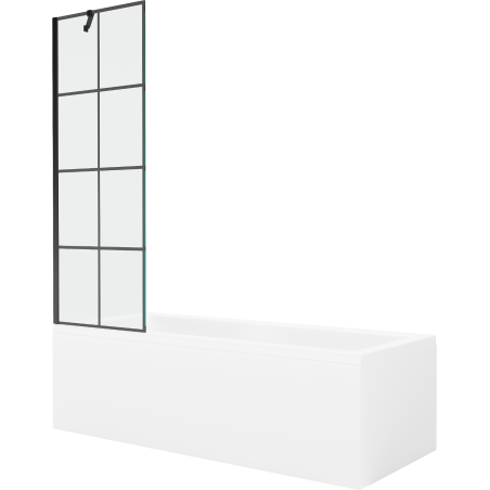 Mexen Cubik Rechteckige Wanne 150 x 70 cm mit Verkleidung und 1-flügeliger Trennwand 60 cm, schwarzes Muster