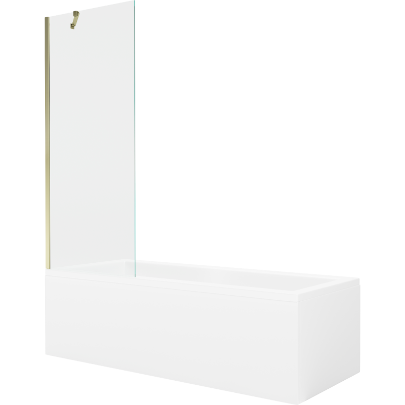 Mexen Cubik Rechteckige Badewanne 150 x 70 cm mit Verkleidung und 1-flügeliger Duschwand 70 cm, transparent, goldfarben
