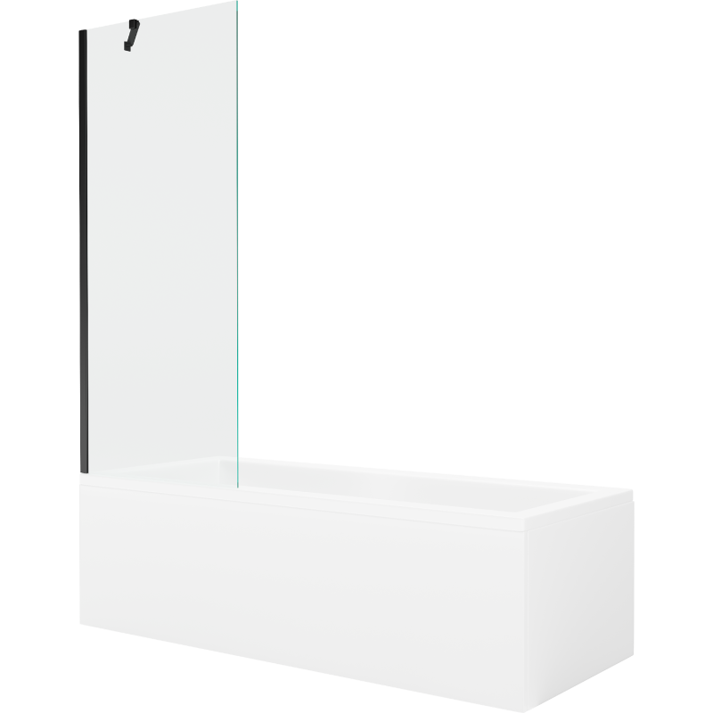 Mexen Cubik Rechteckige Badewanne 150 x 70 cm mit Verkleidung und 1-flügeliger Trennwand 70 cm, transparent, schwarz