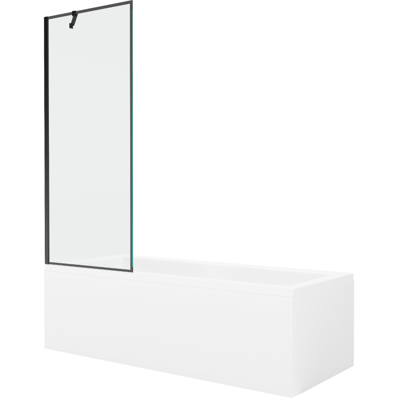 Mexen Cubik Rechteckige Badewanne 150 x 70 cm mit Verkleidung und einflügeliger 70 cm Duschabtrennung, schwarzes Muster