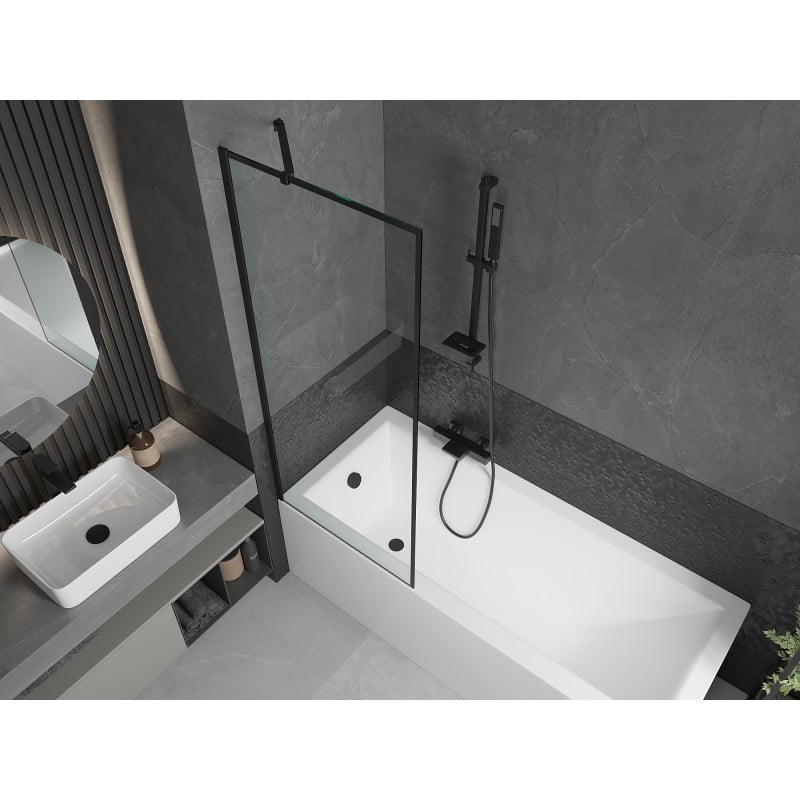 Mexen Cubik Rechteckige Badewanne 150 x 70 cm mit Verkleidung und einflügeliger 70 cm Duschabtrennung, schwarzes Muster