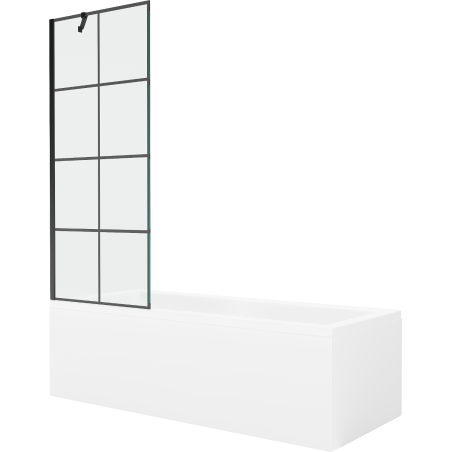 Mexen Cubik Rechteckige Badewanne 150 x 70 cm mit Verkleidung und 1-flügeliger Duschwand 70 cm, schwarzes Muster