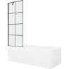 Mexen Cubik Rechteckige Badewanne 150 x 70 cm mit Verkleidung und 1-flügeliger Duschwand 70 cm, schwarzes Muster