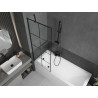 Mexen Cubik Rechteckige Badewanne 150 x 70 cm mit Verkleidung und 1-flügeliger Duschwand 70 cm, schwarzes Muster
