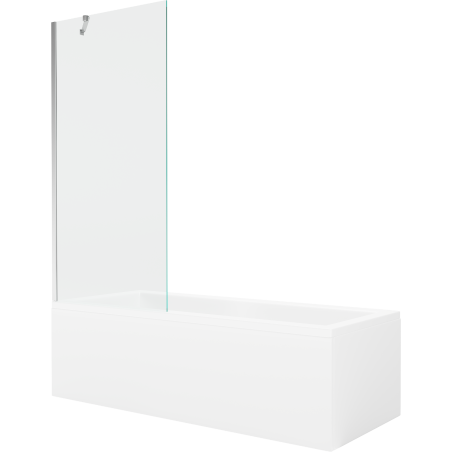 Mexen Cubik Rechteckige Badewanne 150 x 70 cm mit Verkleidung und 1-flügeliger Abtrennung 80 cm, transparent, Chrom
