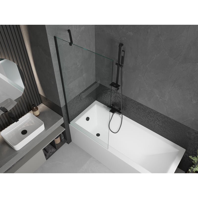 Mexen Cubik Rechteckige Badewanne 150 x 70 cm mit Verkleidung und 1-flügeliger Trennwand 80 cm, transparent, schwarz