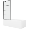 Mexen Cubik Rechteckige Badewanne 150 x 70 cm mit Verkleidung und 1-flügeliger 80 cm Duschabtrennung, schwarzes Muster
