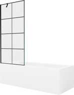 Mexen Cubik Rechteckige Badewanne 150 x 70 cm mit Verkleidung und 1-flügeliger 80 cm Duschabtrennung, schwarzes Muster
