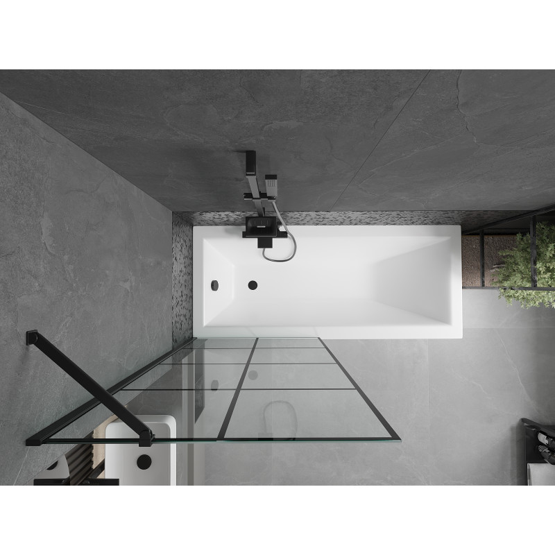 Mexen Cubik Rechteckige Badewanne 150 x 70 cm mit Verkleidung und 1-flügeliger 80 cm Duschabtrennung, schwarzes Muster