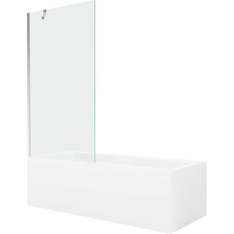 Mexen Cubik Rechteckige Badewanne 150 x 70 cm mit Verkleidung und 1-flügeliger 90 cm Duschabtrennung, transparent, Chrom