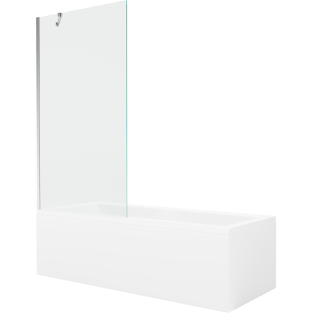 Mexen Cubik Rechteckige Badewanne 150 x 70 cm mit Verkleidung und 1-flügeliger 90 cm Duschabtrennung, transparent, Chrom