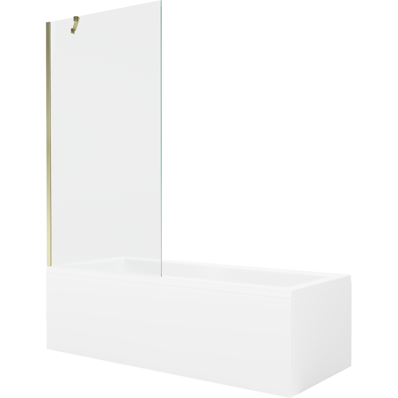 Mexen Cubik Rechteckige Badewanne 150 x 70 cm mit Verkleidung und 1-flügeliger 90 cm Duschabtrennung, transparent, gold
