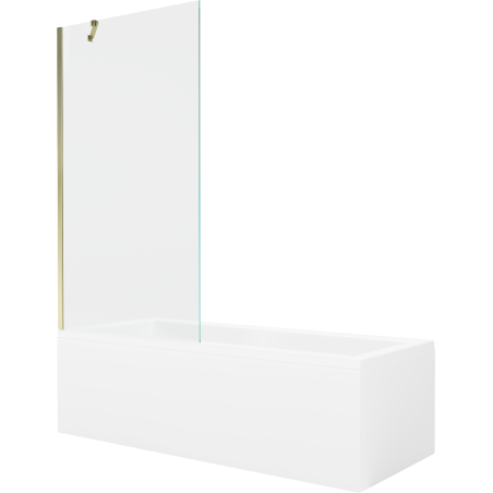 Mexen Cubik Rechteckige Badewanne 150 x 70 cm mit Verkleidung und 1-flügeliger 90 cm Duschabtrennung, transparent, gold