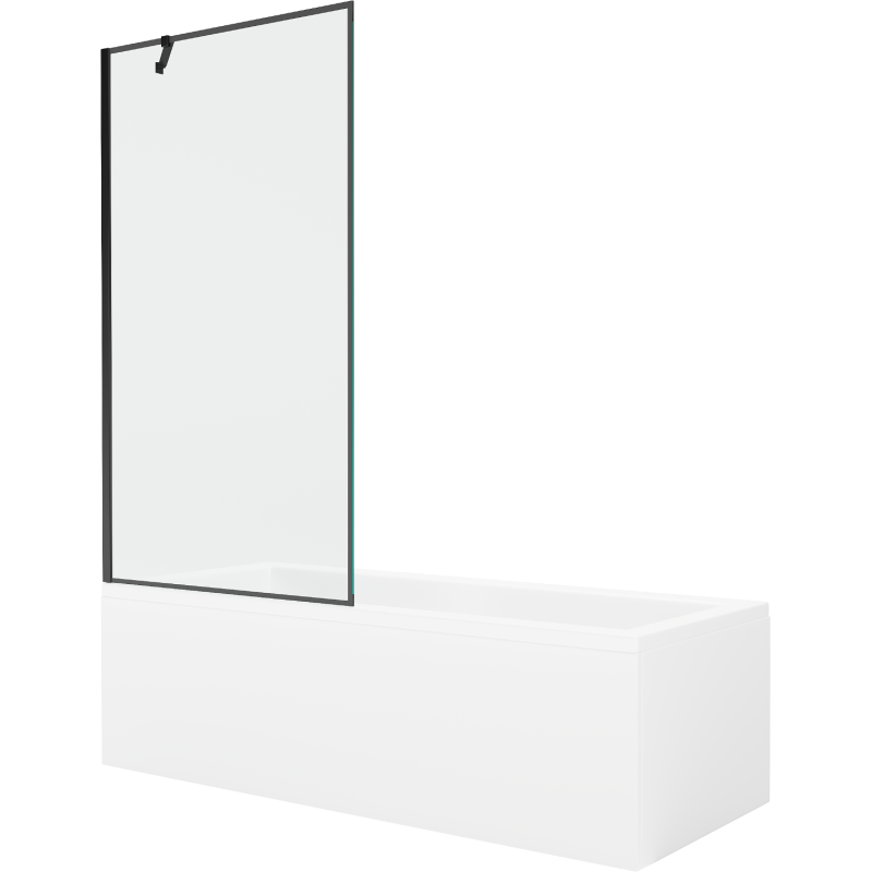 Mexen Cubik rechteckige Badewanne 150 x 70 cm mit Verkleidung und 1-flügeliger Abtrennung 90 cm, schwarzes Muster