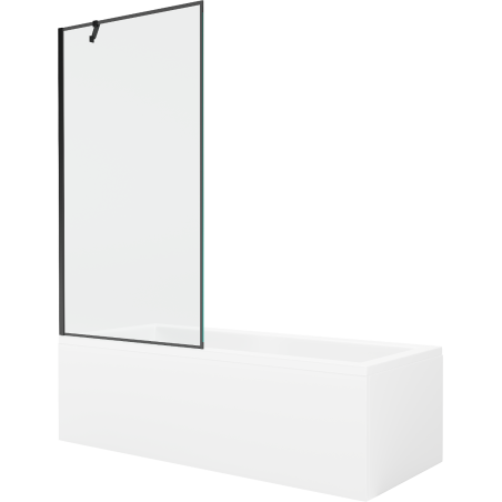 Mexen Cubik rechteckige Badewanne 150 x 70 cm mit Verkleidung und 1-flügeliger Abtrennung 90 cm, schwarzes Muster
