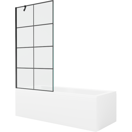 Mexen Cubik Rechteckige Wanne 150 x 70 cm mit Verkleidung und 1-flügeliger Abtrennung 90 cm, schwarzes Muster