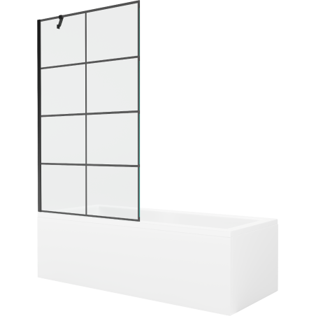 Mexen Cubik Rechteckige Badewanne 150 x 70 cm mit Verkleidung und 1-flügeliger 100 cm Duschabtrennung, schwarzes Muster