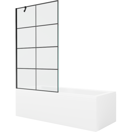 Mexen Cubik rechteckige Badewanne 150 x 70 cm mit Verkleidung und 1-flügliger Duschabtrennung 100 cm, Schwarzes Design - 5503150