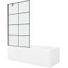 Mexen Cubik Rechteckige Badewanne 150 x 70 cm mit Verkleidung und 1-flügeliger 100 cm Duschabtrennung, schwarzes Muster