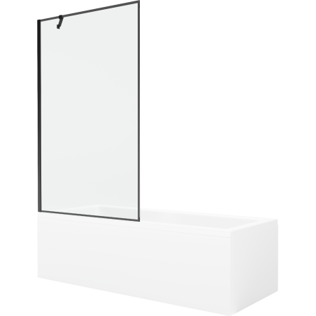 Mexen Cubik Rechteckige Wanne 150 x 70 cm mit Verkleidung und 1-flügeliger 100 cm Duschabtrennung, schwarzes Muster