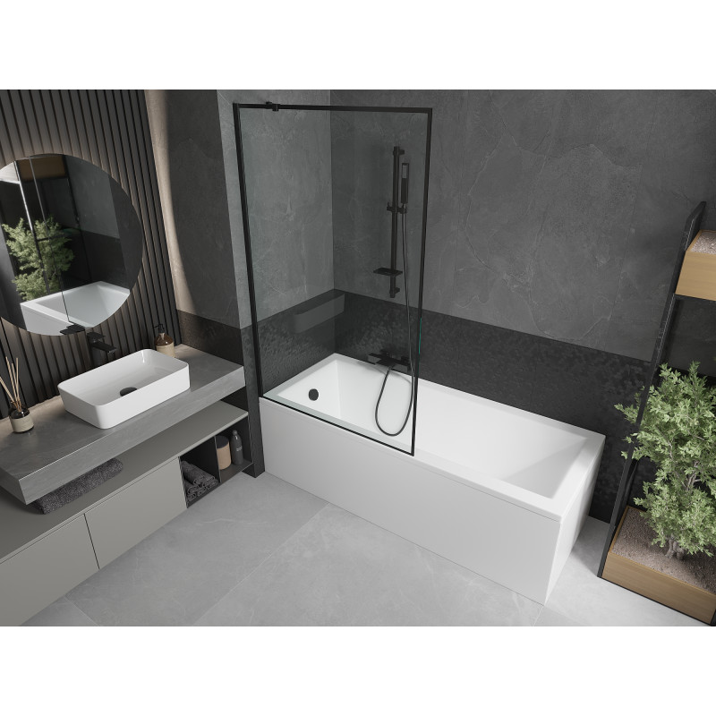 Mexen Cubik Rechteckige Wanne 150 x 70 cm mit Verkleidung und 1-flügeliger 100 cm Duschabtrennung, schwarzes Muster