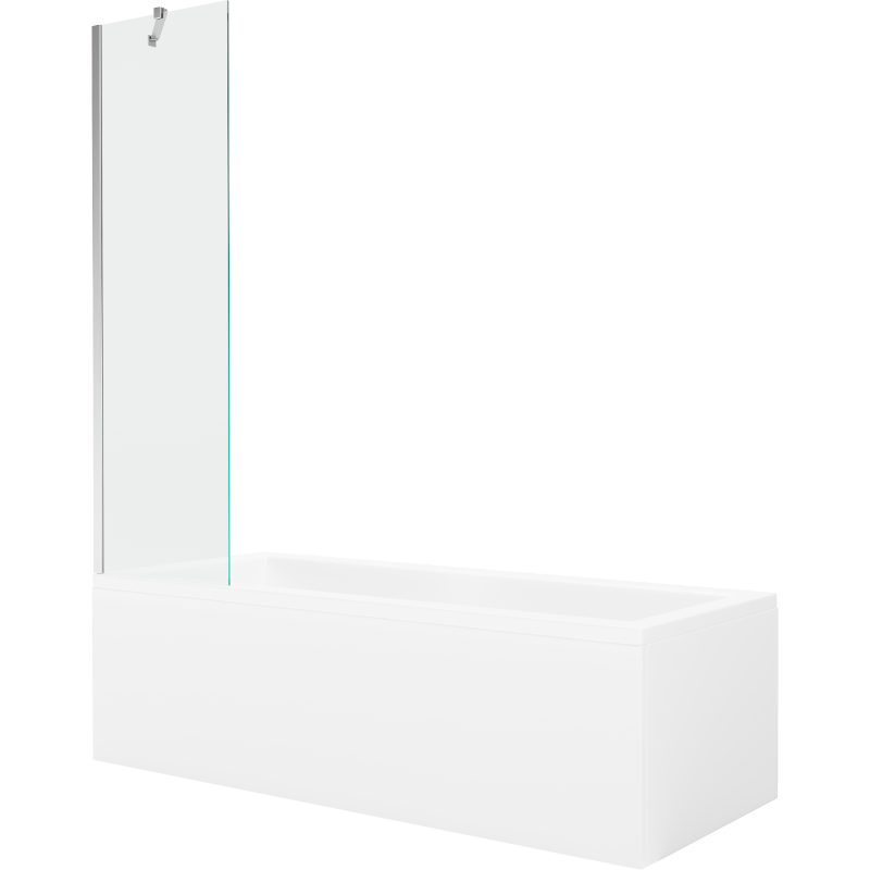 Mexen Cubik Rechteckige Badewanne 160 x 70 cm mit Verkleidung und 1-flügeliger Trennwand 50 cm, transparent, Chrom