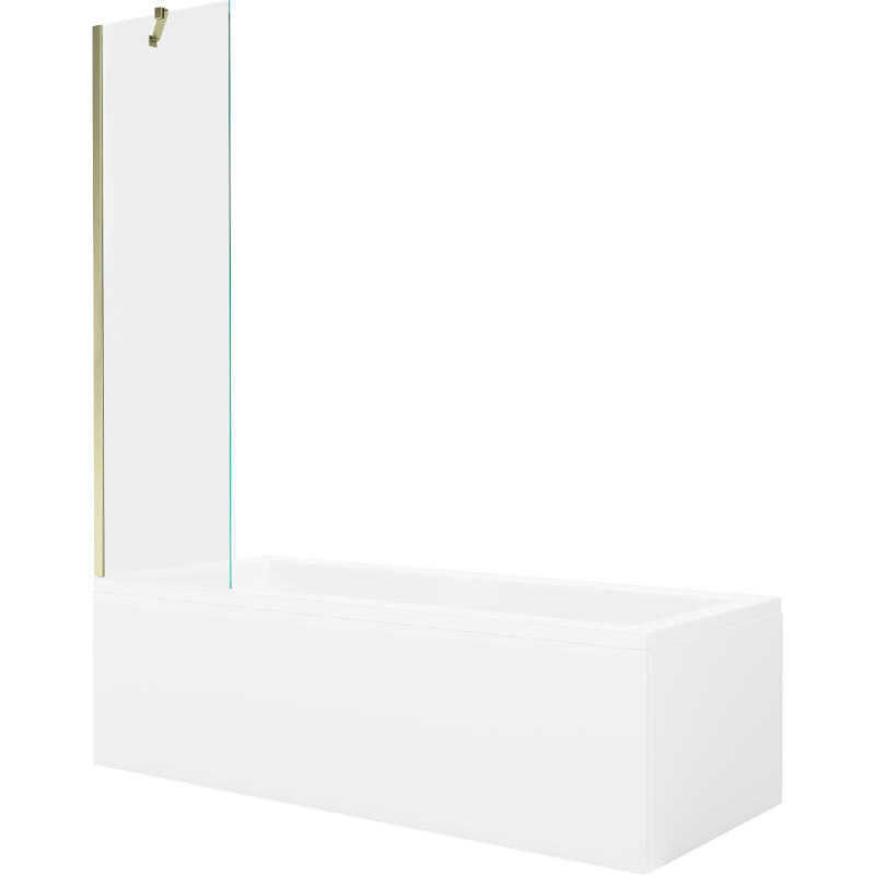 Mexen Cubik Rechteckige Badewanne 160 x 70 cm mit Verkleidung und 1-flügeliger 50 cm Duschwand, transparent, gold