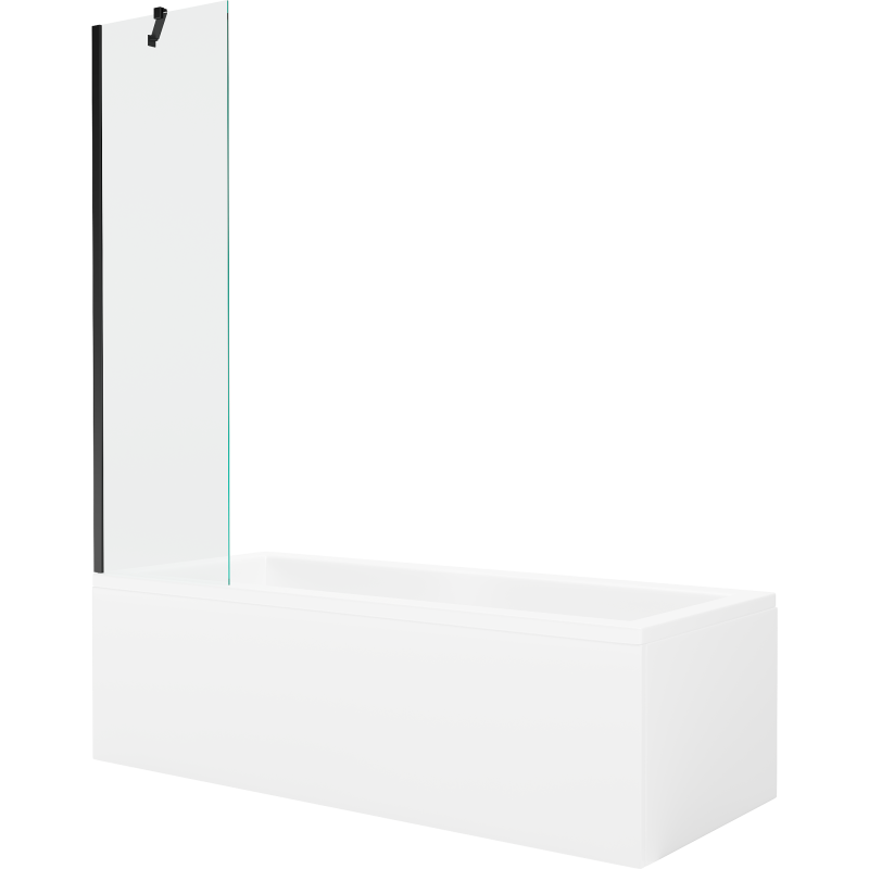 Mexen Cubik Rechteckige Badewanne 160 x 70 cm mit Verkleidung und 1-flügeliger 50 cm Duschwand, transparent, schwarz