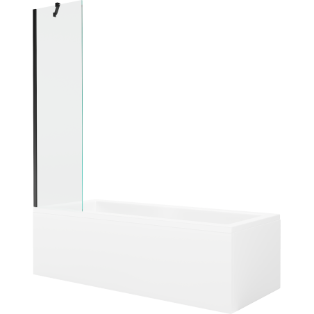 Mexen Cubik Rechteckige Badewanne 160 x 70 cm mit Verkleidung und 1-flügeliger 50 cm Duschwand, transparent, schwarz