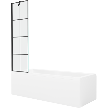 Mexen Cubik rechteckige Badewanne 160 x 70 cm mit Verkleidung und 1-flügeliger Duschwand 50 cm, schwarzes Muster