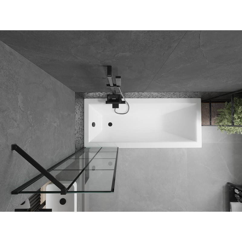 Mexen Cubik rechteckige Badewanne 160 x 70 cm mit Verkleidung und 1-flügeliger Duschwand 50 cm, schwarzes Muster