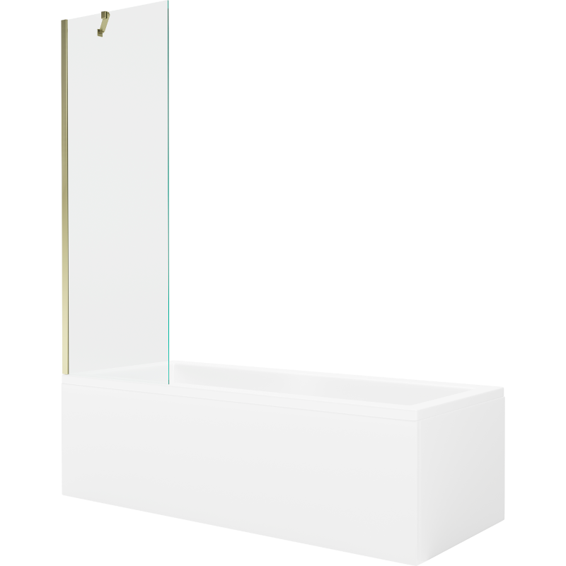 Mexen Cubik rechteckige Badewanne 160 x 70 cm mit Verkleidung und 1-flügeliger Duschwand 60 cm, transparent, gold