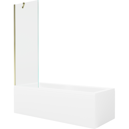 Mexen Cubik rechteckige Badewanne 160 x 70 cm mit Verkleidung und 1-flügeliger Duschwand 60 cm, transparent, gold