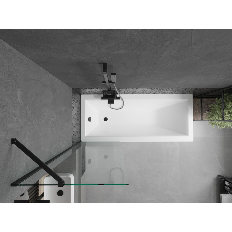 Mexen Cubik Rechteckige Badewanne 160 x 70 cm mit Verkleidung und 1-flügeliger Abtrennung 60 cm, transparent, schwarz