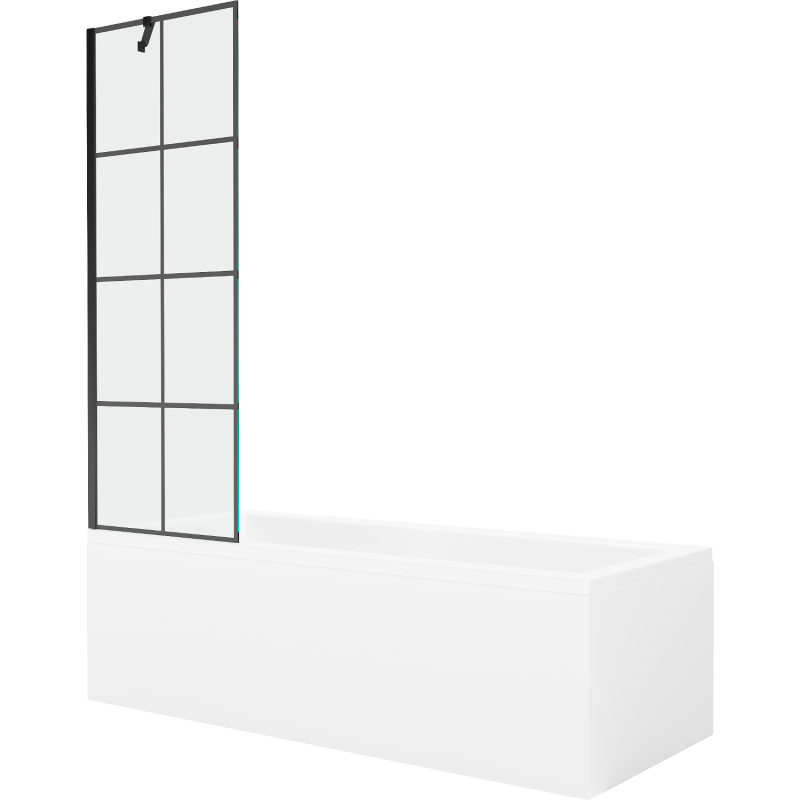 Mexen Cubik rechteckige Badewanne 160 x 70 cm mit Verkleidung und 1-flügeliger Sichtschutz 60 cm, schwarzes Muster