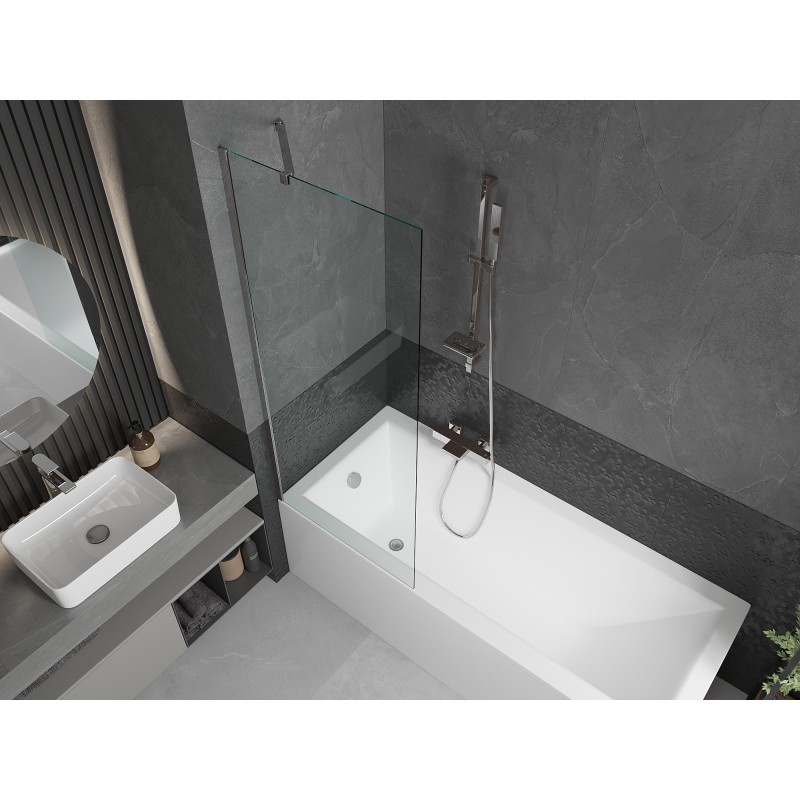 Mexen Cubik Rechteckige Badewanne 160 x 70 cm mit Verkleidung und 1-flügeliger Trennwand 70 cm, transparent, Chrom