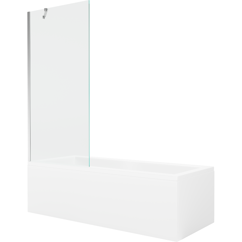 Mexen Cubik Rechteckige Badewanne 160 x 70 cm mit Verkleidung und 1-flügeliger Trennwand 80 cm, transparent, chrom