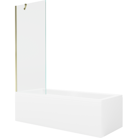 Mexen Cubik Rechteckige Badewanne 160 x 70 cm mit Verkleidung und 1-flügeliger Duschwand 70 cm, transparent, golden